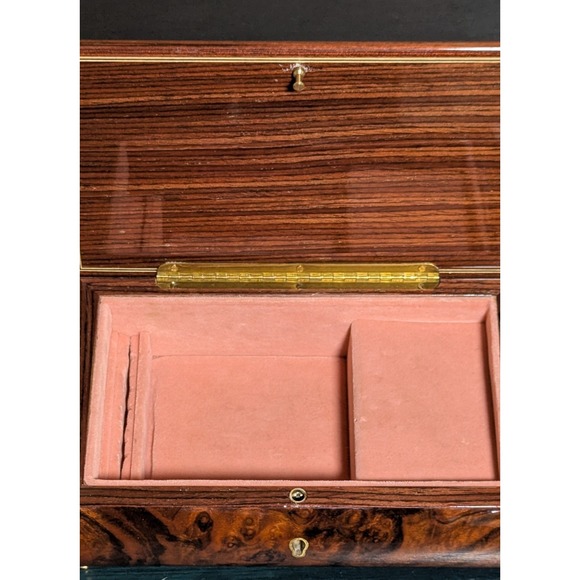 VTG Reuge Italian Floral Inlaid Elmwood Working Music Box Brass Feet - Picture 11 of 16